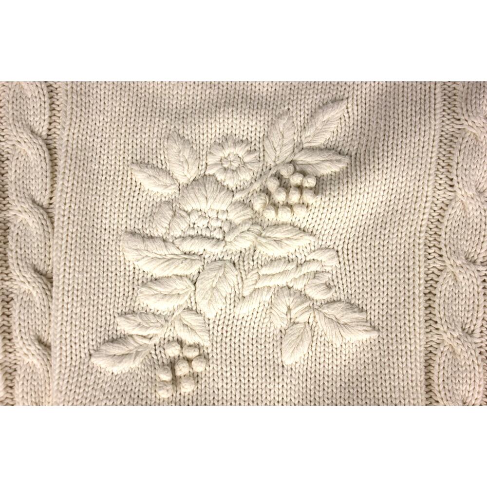 Eddie Bauer Cream Sweater Small Pullover Floral 3D Embroidery Cottagecore - Picture 5 of 11